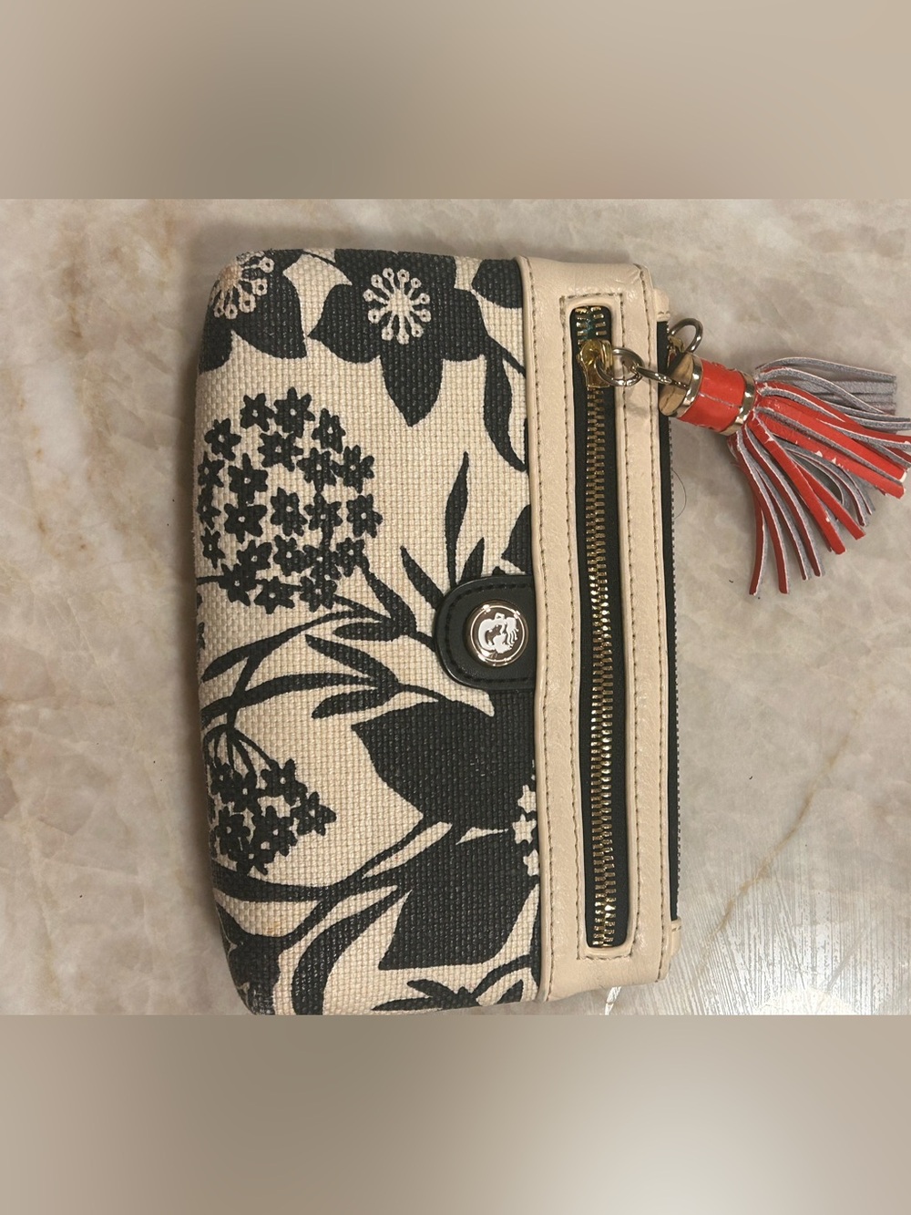 Spartina Floral Canvas Wristlet Clutch in Black and Cream